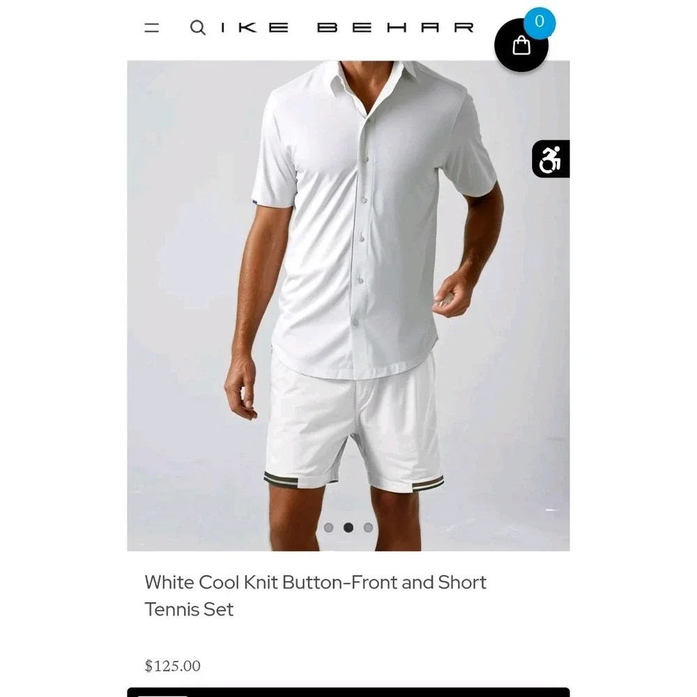 NWT Ike Behar Mens White Cool Knit Button-Front & Short Tennis Set Resort SzL - Picture 4 of 11
